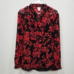 Chicos Sheer Ruffle Floral Shirt Size 3 US 16 Romantic Poetcore Whimsigoth Moody